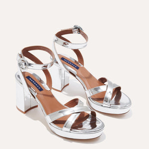 The Platform Sandal in Silver Mirror