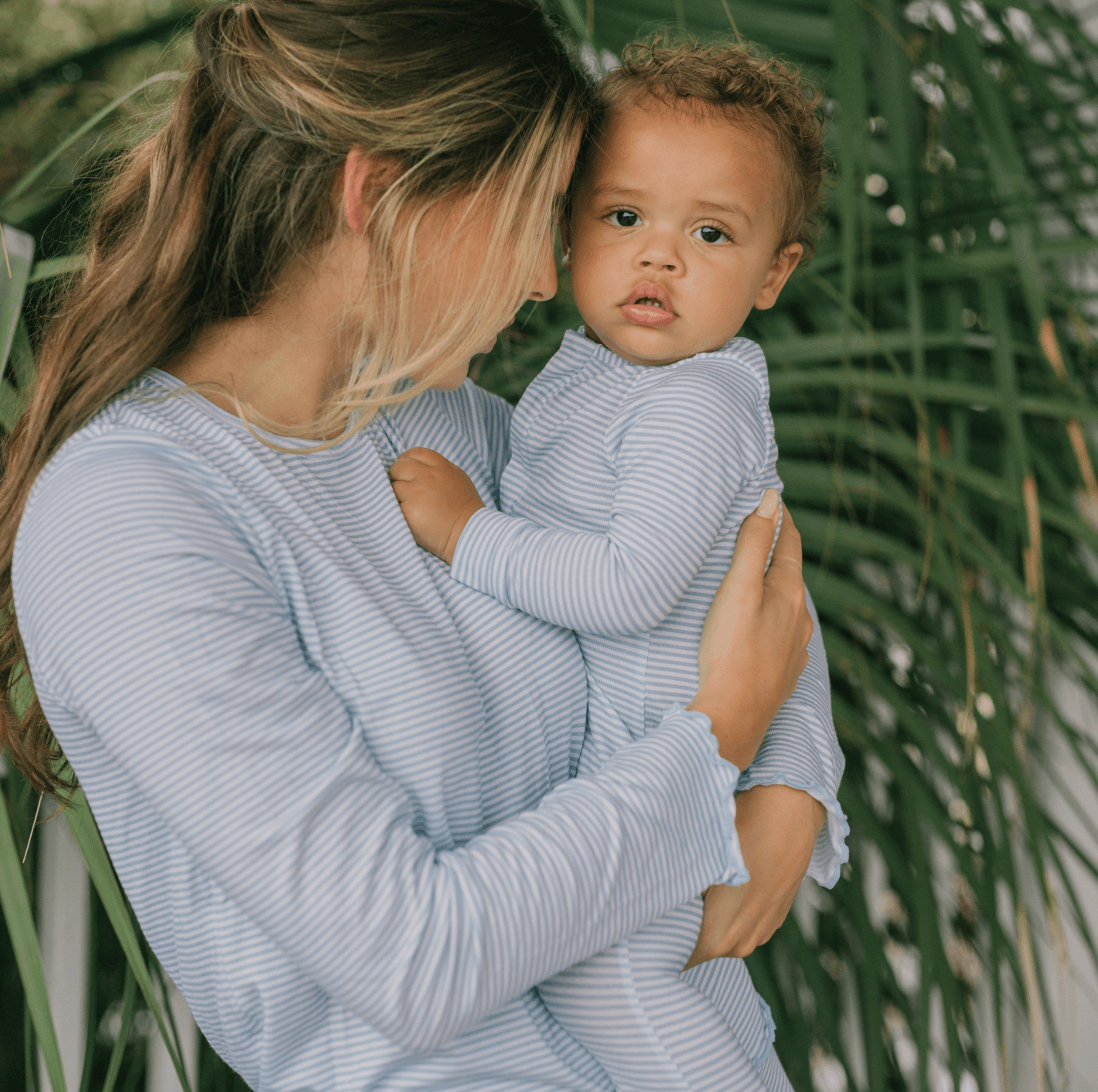 Unisex Powder Blue Stripe Pima Footie