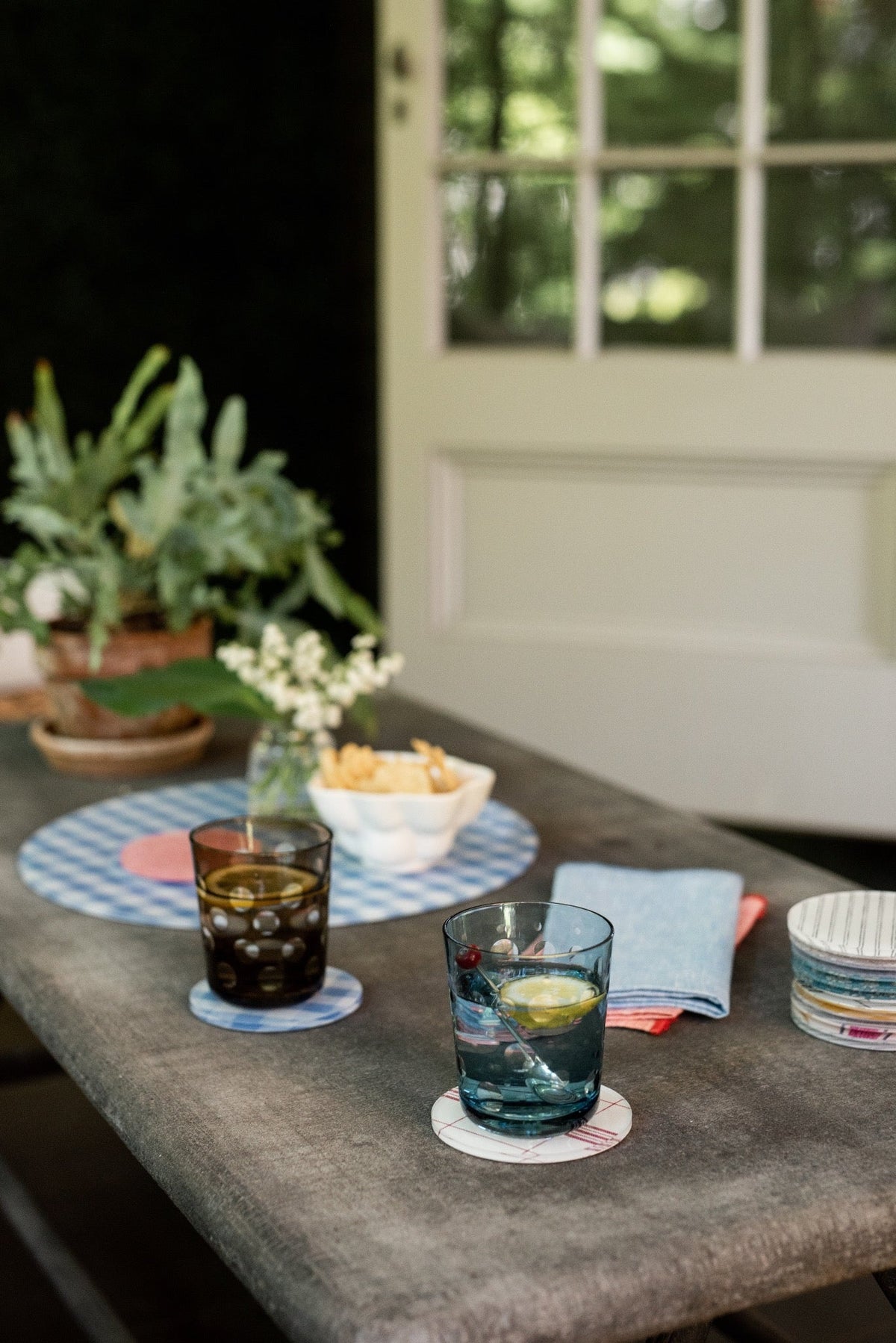 Mack Blue Gingham Coaster Set