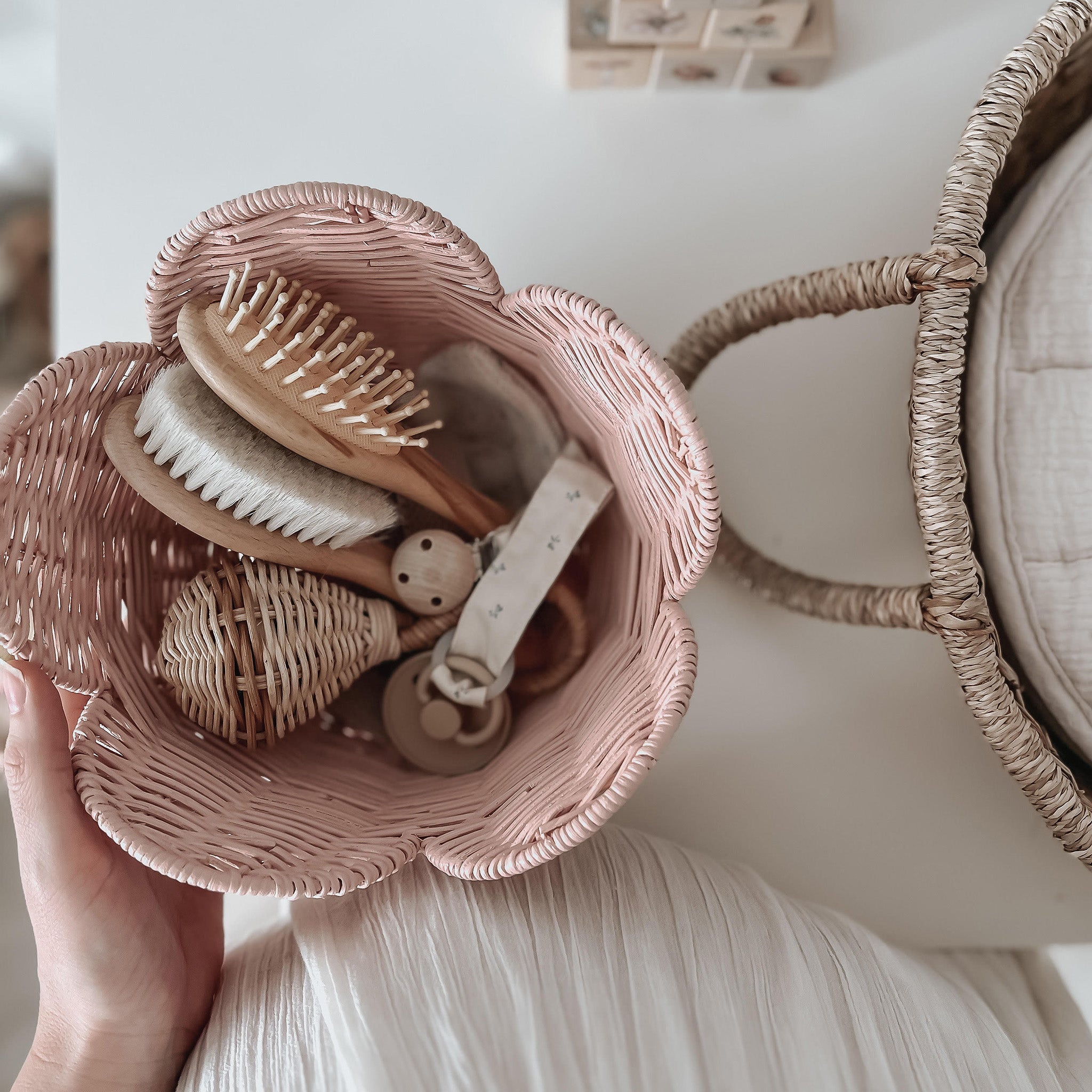 Rattan Lily Basket Set in Blush