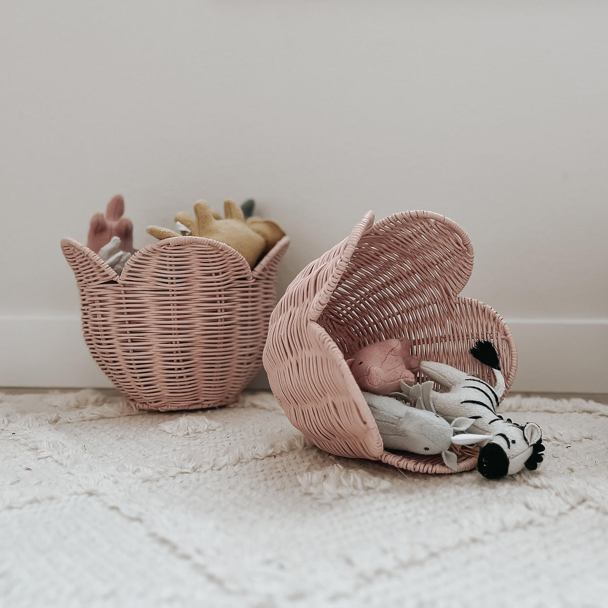 Rattan Lily Basket Set in Blush