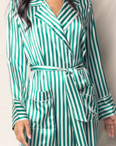 Women’s Mulberry Silk Green Stripe Long Robe