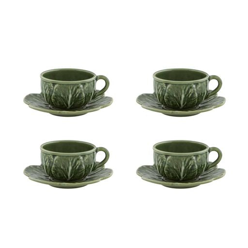 Cabbage Tea Cup And Saucer in Green, Set of 4