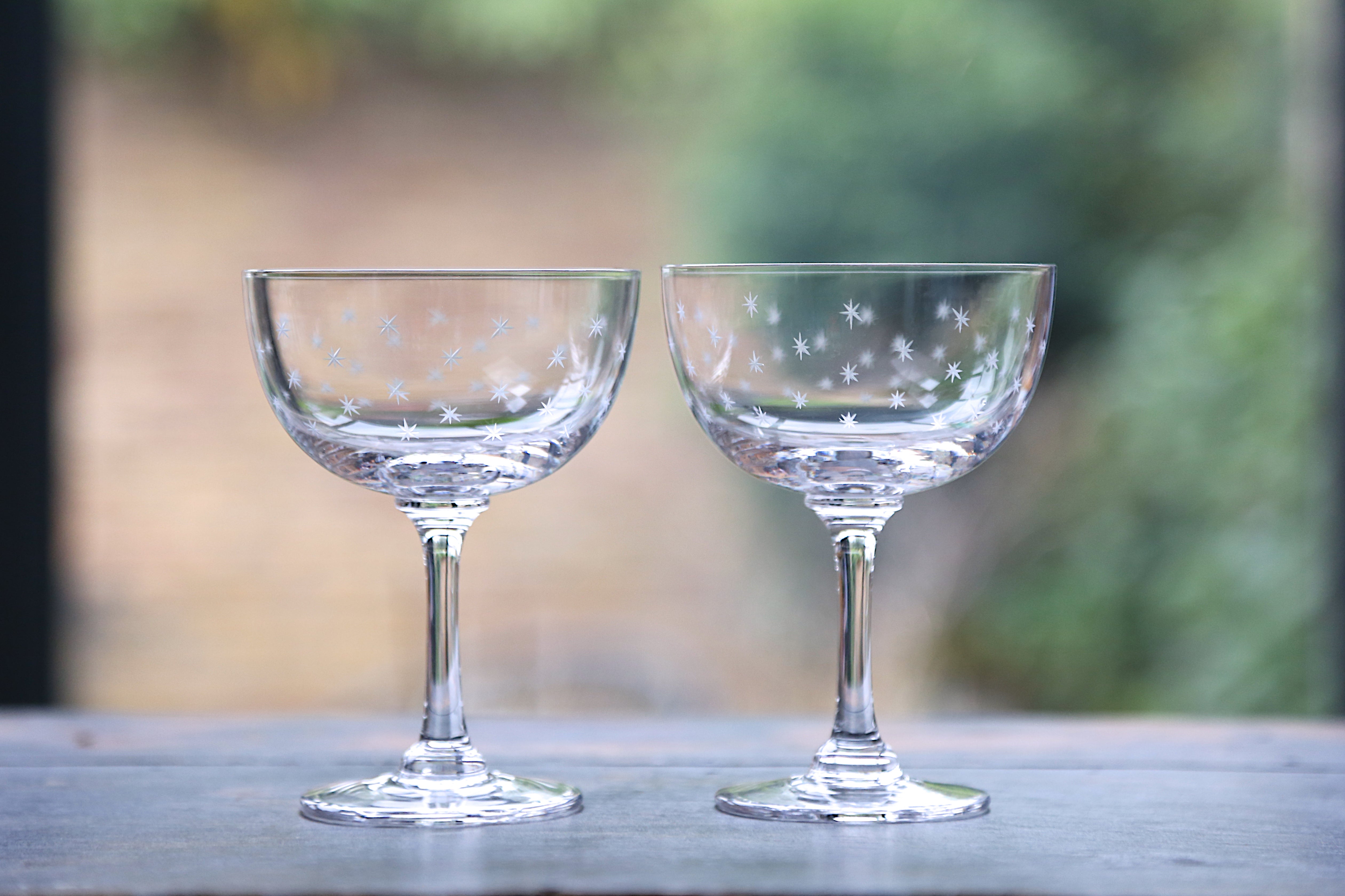 Crystal Champagne Saucers with Stars Design